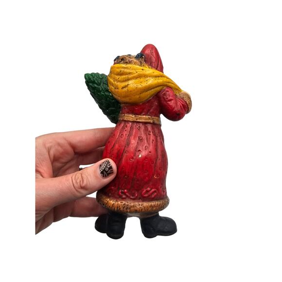 Old World Santa Hard Plastic Lg Blow Mold Hanging 7” Christmas Ornament - Picture 3 of 5